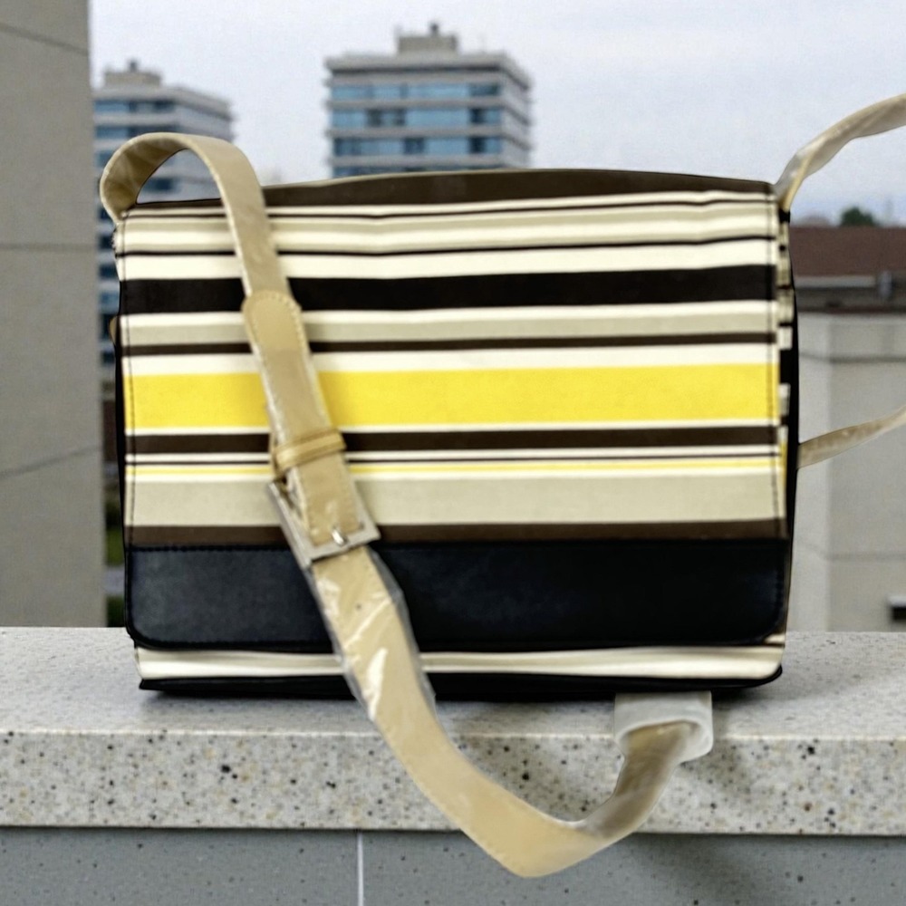 NEW Striped Shoulder Bag Womens Yellow Brown Crossbody Messenger Purse Nautical